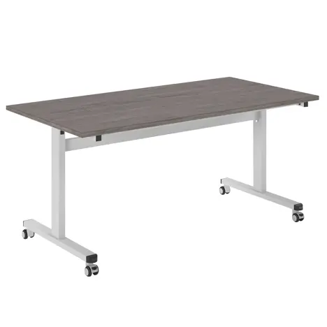 Pro Flip Rectangular Table - W1600 x D800 x H725mm - White Legs - Grey Oak